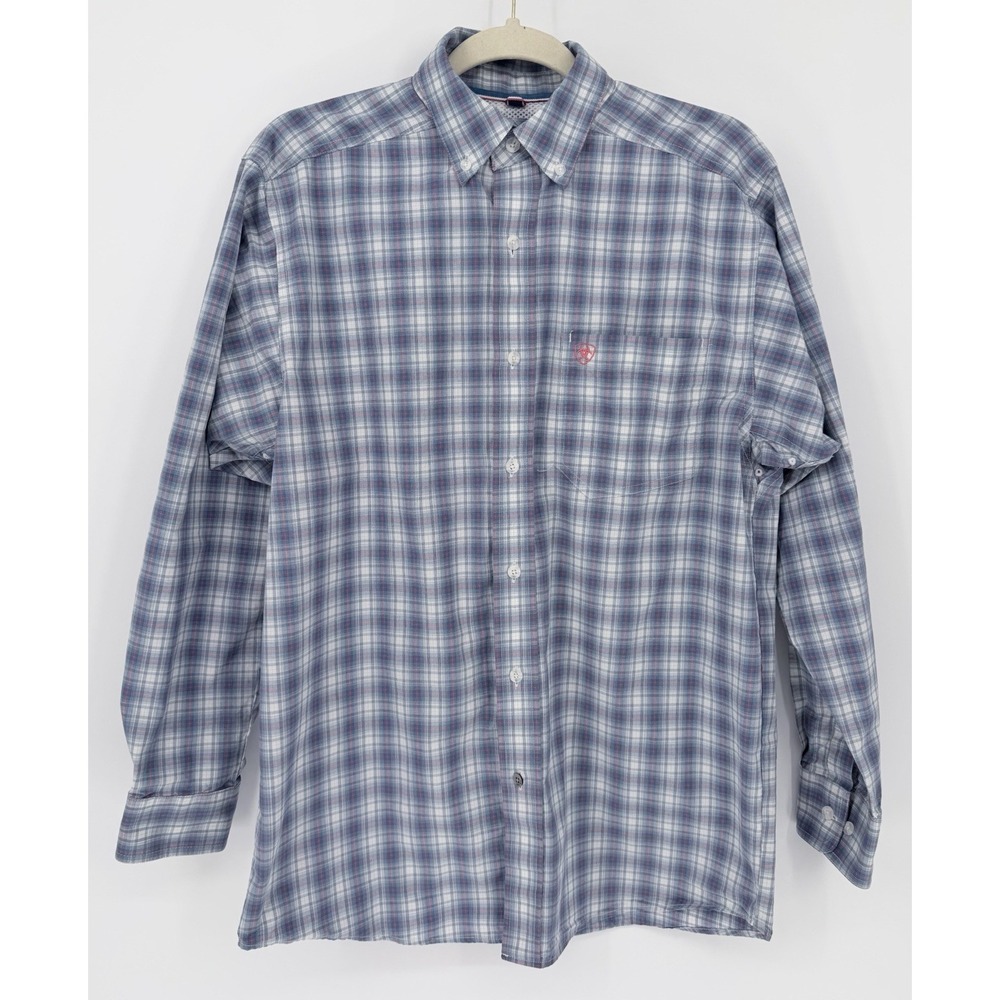 Ariat Pro Series Shirt Mens S Blue Plaid Long Sleeve Button‎ Down Western Cowboy